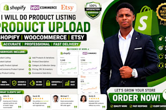 do product listing product upload shopify woocommerce and etsy data entry