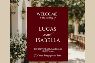 create a elegant wedding welcome signs and seating charts
