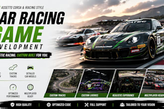 develop car racing game like assetto corsa, iracing with track and livery