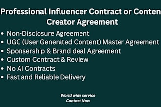draft a professional influencer contract or content creator agreement