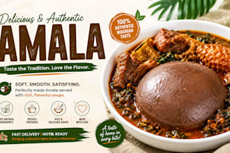 design stunning amala recipe, food flyer, menu or cookbook design