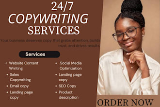 write website content, sales copy for landing page, SEO, email copy