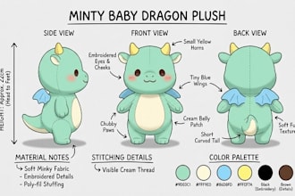 design custom plushie reference sheet stuffed animal tech pack ych concept