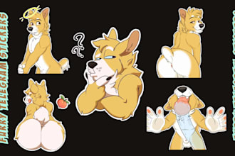 design furry telegram stickers, fursona emoji pack, custom anthro stickers ych