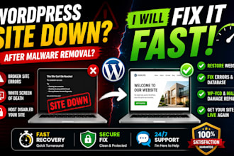 fix wordpress site down after malware removal by host