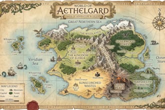 create fantasy and game world map illustration