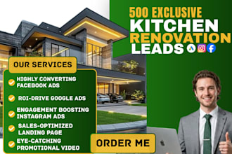 deliver you 500 exclusive USA kitchen renovation remodeling leads, facebook ads