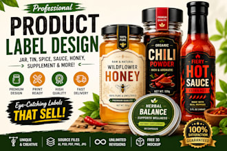 design modern jar, spice, sauce, honey  product labels
