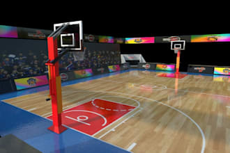 photorealistic 3d sports court, football, basketball tennis court stadium design