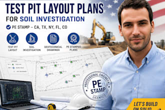 design test pit layout plans for soil investigation with pe stamp ca tx