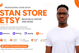 setup stan store, beacon ai, payhip and etsy shop