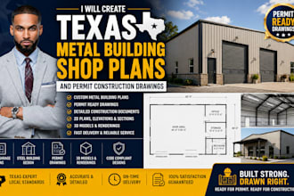 create texas metal building shop plans and permit construction drawings