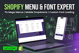 fix shopify mega menu, mobile dropdown bugs, and custom font loading
