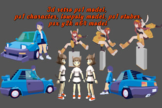 do 3d lowpoly psx ps1 n64 retro style character model with y2k aesthetics