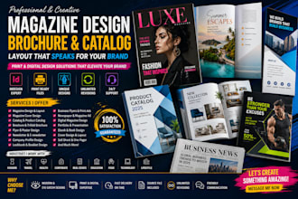 design magazine layout, magazine cover, brochure and catalog, magazine ad