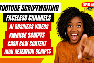write faceless youtube script for finance, ai automation channel cash cow video