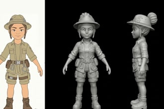 convert 2d image to 3d character model stl, 3d toy sculpting for 3d printing