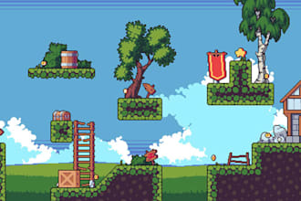 draw vector pixel tileset side scroller tileset, tilemap for 2d platformer game