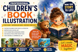 do children story book illustration, watercolor book and bedtime story kids