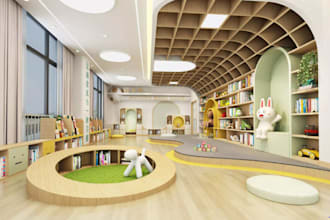design 3d kids room interior, gaming arena, kindergarten,playground,3d rendering