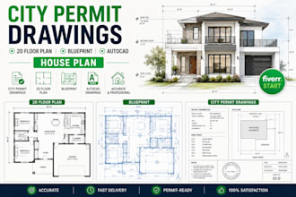 create city permit drawings, 2d floor plan, blueprint, autocad house plan design