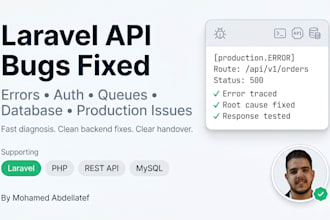 fix laravel API bugs, queues, auth, and database issues