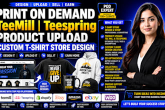 design pod teemill teespring website product upload custom tshirt store design