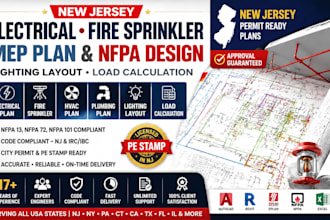 provide new jersey electrical fire sprinkler mep plan nfpa desig lighting layout