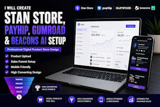 create stan store, payhip, gumroad and beacons ai setup