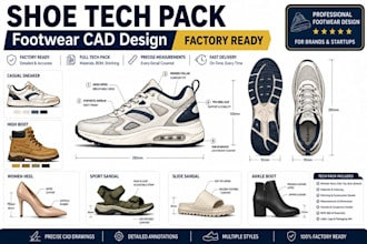 design professional sneaker, footwear and shoe tech pack for production