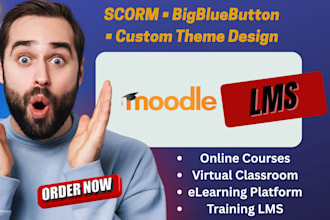 setup, modern moodle lms, scorm course with custom theme and bigbluebutton