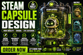 make steam capsule, logo, cover design for your game