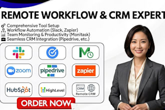 setup slack clickup monitask zoom pipedrive and remote CRM for your business