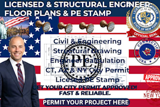 licensed structural engineer floor pian city permit drawing pe stamp in ct az ny