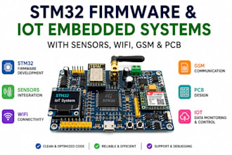 develop stm32 firmware and iot embedded systems with sensors, wifi, GSM and pcb
