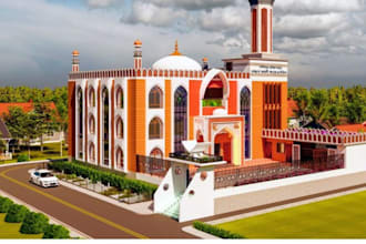 do 2d, 3d mosque, prayer hall, mihrab interior and exterior design