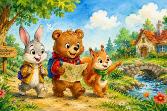 kinderbuch illustration, cartoon  aquarell storybook art