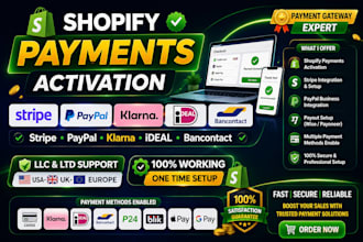setup shopify payments, stripe, klarna, ideal, p24 and bancontact payment