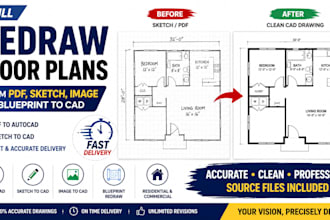 redraw floor plans from PDF sketch image or blueprint