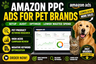 setup and optimize amazon PPC ads for pet brands to reduce acos and boost roas