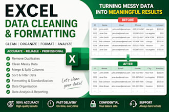 clean, format, remove duplicates, sort, merge excel data