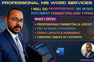 professional ms word document formatting and typing