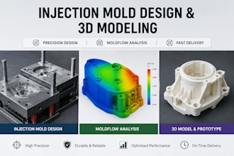 design injection mold, 3d model plastic printable mold with moldflow analysis