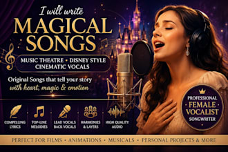 sing music theatre, disney style, female vocalist, disneyland, cinematic vocals