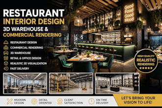 create restaurant interior design 3d warehouse and commercial rendering