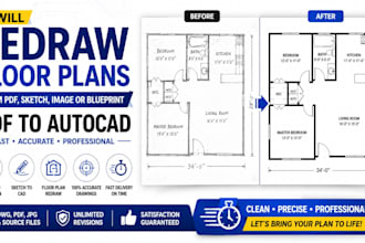 redraw floor plans from PDF, sketch, image or blueprint into autocad