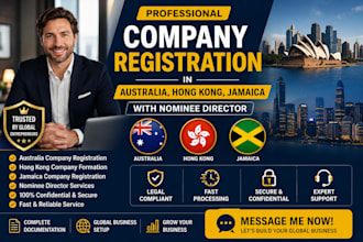 company registration in australia, hong kong, jamaica, with nominee director