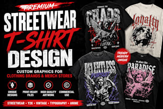 design trendy streetwear t shirt graphics for clothing brands and merch stores