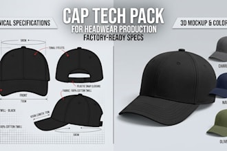 create professional cap tech pack for manufacturers