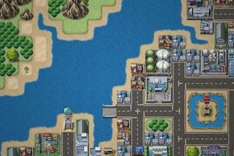 create rpg maker mv, mz tileset city map and game ready fantasy environment map